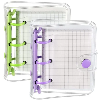 2 Комплекта на Мини-Прозрачни Корици за подвързване с 3 Кръгчета с Вътрешен пакет хартиени кърпи за ръце за подвързване от Мек Прозрачен PVC за лаптоп (зелено, лилаво)