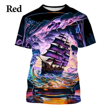 2023 Ветроходна морска тениска с 3D принтиране, реколта тениска Мъжка мода градинска готина тениска