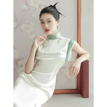 2023 ново женствена рокля чонсам с ръкави в китайски стил, винтажное бяло ежедневното рокля hanfu lady в ориенталски стил, в елегантна вечерна рокля