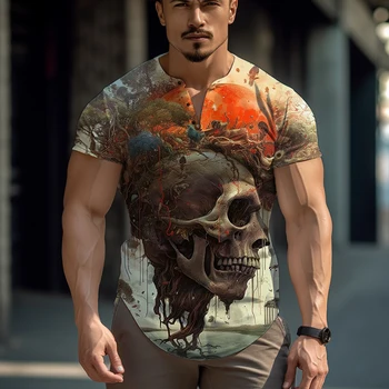 2023, Хит на продажбите, мъжки тениски с 3D-принтом ужасно черепа, модни свободна тениска, градинска тенденция тениска, мъжки блузи големи размери