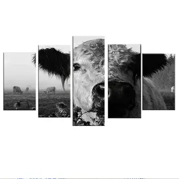 5 Бр. Черно-бяла картина с изображение на Крава, платно, Стенно Изкуство, Живи Картини, Картина, Плакат, HD Печат, без рамка, 5 Панели