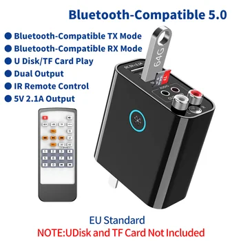 Bluetooth 5,0 Аудиоприемник Стерео Предавател Безжичен адаптер TF/U Възпроизвеждане от диск Бързо зареждане чрез USB за слушалки ТЕЛЕВИЗИЯ IR-приложение за Управление на