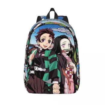 Demon Slayer Tanjirou и Nezuco Пътен платно раница за Мъже, училищна чанта за лаптоп, Kimetsu No Yaiba, чанти за студенти