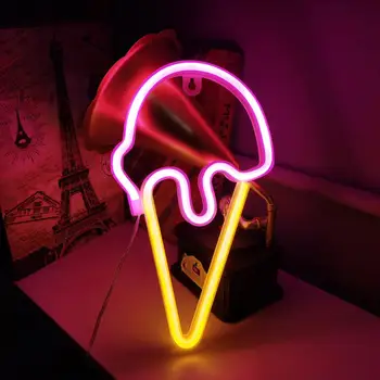 Led нощна светлина, който привлича вниманието на led неонова лампа за сладолед, уникална форма на настолен украса с USB/батерии за масата без трептене
