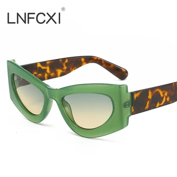 LNFCXI Модерни Дамски слънчеви Очила с Кошачьим око, Зелени Леопардовые слънчеви очила с Градиентным Желеобразным оттенък, Ретро Тенденция Мъжки Слънчеви очила с UV400