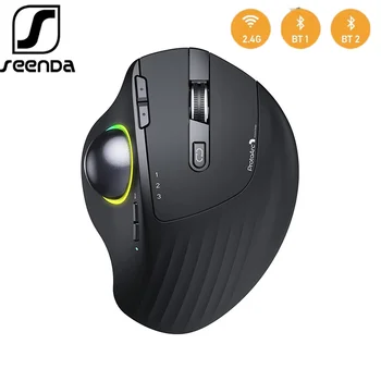 SeenDa 2.4 G Bluetooth, Акумулаторна на мишката, Регулируема DPI, 3 Свързване на устройства, Безжична мишка с тракбол RGB за КОМПЮТЪР, лаптоп, iPad, Mac