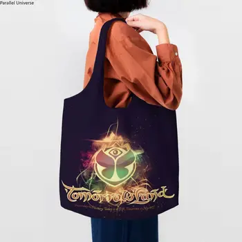 Tomorrowlands Флаг Хранителни стоки торби за пазаруване На платно с Потребителски печат, Чанта за пазаруване, по-Голям капацитет, Преносими чанти, Чанта