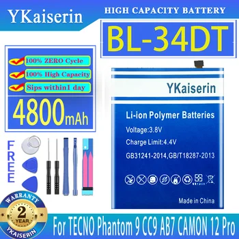 YKaiserin Батерия BL-34DT 4800 mah Батерии За мобилни телефони TECNO CC9 AB7 CAMON 12 Pro CAMON12 Pro Phantom 9 Phantom9