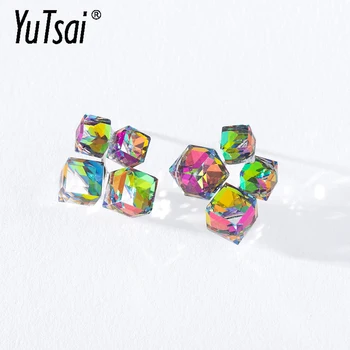 YUTSAI Модни Градиентные Квадратни Стъклени творчески обеци-карамфил, Леки Луксозни Геометрични обеци за жени YT1492