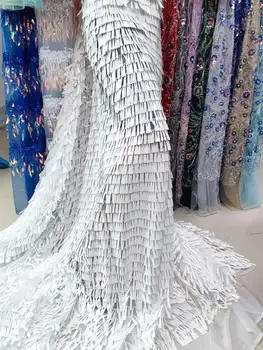 Африкански Сетчатое Дантела, Френски Цветен плат 2023, Тюлевые Дантелен плат с бродерия, бели 3D големи Пайети, Нигерийски Сватбена рокля Y2398