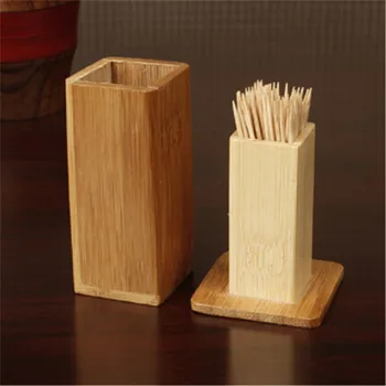 Бамбук кутия за клечки за зъби с капак Квадратен Контейнер за кафе, ресторант, хотел, Кухненски инструмент, Кутия за съхранение на клечки за зъби