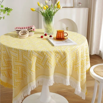 Висококачествена кръгла покривка за маса, дневна покривка, масичка за кафе, жълто сетчатое червено правоъгълно кърпа за покриване на