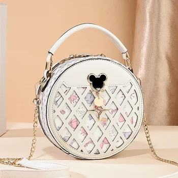Висококачествени дамски кръгла чанта от изкуствена кожа с дупки, Известната марка, Дизайнерски Дамски чанта през рамо, кръгла чанта