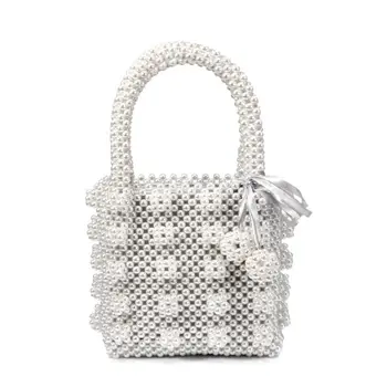 Дамска чанта с имитация на перли, украсена с мъниста чанта с горната дръжка, вечерни чанти-тоут за сватба E74B