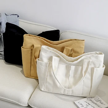Дамска чанта-тоут, чанти голям капацитет за жени, модни холщовые ежедневни чанти за пазаруване, обикновен пътнически училищни чанти за през рамо