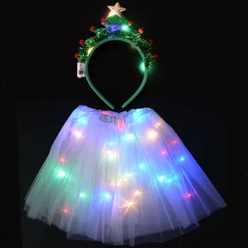 Дамски панталон за момичета с led подсветка, превръзка на главата под формата на коледни елхи, подаръци, костюми феята на рожден ден, Коледа навидад 2023