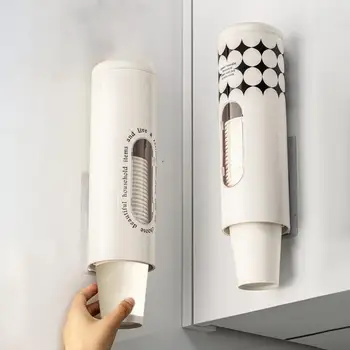Диспенсер за хартиени чаши, на държач за съхранение на картонени чаши за еднократна употреба, Стенен монтаж Автоматичен диспенсер за чаши, стойка за съхранение на чаши в домашния офис