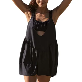 Жена теннисное рокля С вградени джобове за сутиен и шорти, Спортни костюми с изрезки, Спортно бикини, костюми за цялото тяло