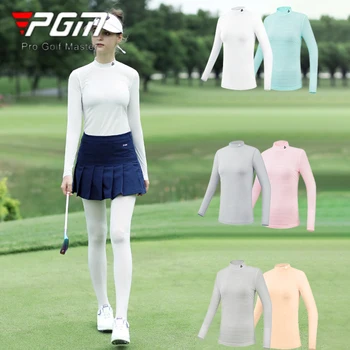 Жените риза за голф PGM с дълъг ръкав, дамско бельо от Ледената Коприна, Слънцезащитен крем за момичета, Охлаждаща риза с висока яка, Блузи за голф с защита от uv