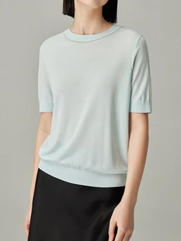 Женска тениска 2023, Лятно Ново Бижу под формата на Веригата с кръгло деколте, Трикотажная тениска с къс ръкав