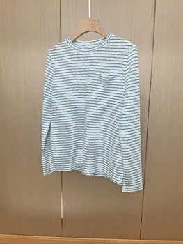 Женска тениска в жаккардовую ивица с веригата от мъниста, ежедневни тениски
