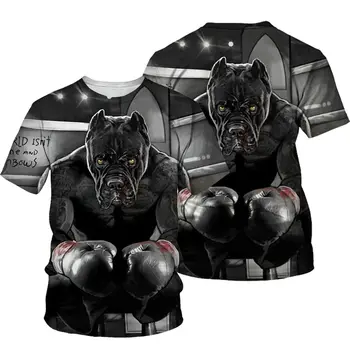 Животни Боксови кучета, 3D тениска с принтом, Модерен Мъжки Дамски тениски с кръгло деколте и къс ръкав, Градинска дрехи, детски тениски в стил Харадзюку, върхове