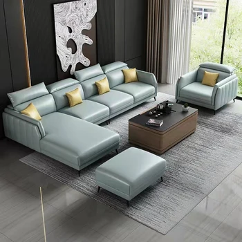 Италиански светъл луксозен диван с модерен дизайн, мебели за хол, комплект мека мебел, рамка от иглолистна дървесина, секционни диван I форма