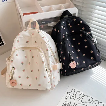 Кавайные мини-училищни чанти за подрастващите момичета в корейски стил с флорални принтом, ежедневни пътни чанти през рамо за жени, Студентски детски сладки раници