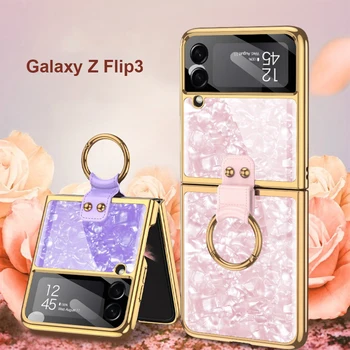 Калъф за носене на пръстен с покритие покритие за Samsung Galaxy Z Flip 3 със защитата от удари и падане, Луксозен Държач за телефон Galaxy Z Flip 4 5G
