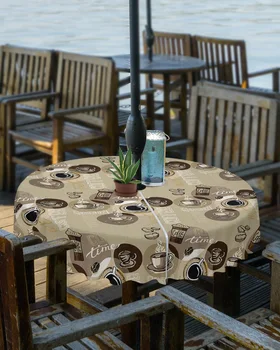Кафе на зърна, чашата за Кафе, Градинска Покривка с дупка за чадър, Водоустойчив покриване на кръгла маса за пикник и във вътрешния двор