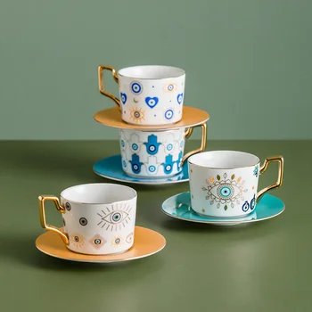 Керамични кафеена чаша Blue Eye, Европейска мода, чашата за Кафе, Комплект кухненска Посуда, Домашна Следобеден Чай, Чаена чаша, комплекти чаени чаши и блюдец, чашата за кафе