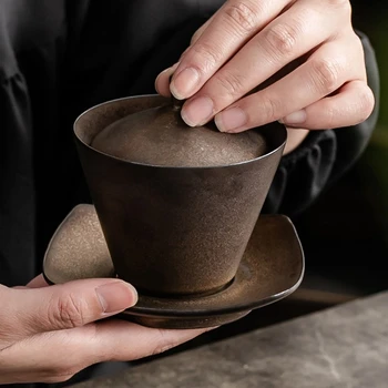 Керамични Чай Комплект ръчно изработени Gaiwan В Японски Стил, супа от супник, Чаена Чаша, Ржавая Чаша Sancai, това е една Голяма Чаена Чаша, Чаена Посуда, кухненски Бокс, маса за Хранене, Бар