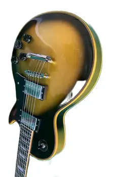 Класическа китара с жълт и черен наклон, сребърни аксесоари, лешояд от розово дърво с инкрустиран във формата на миди, най-добре продаваният китара