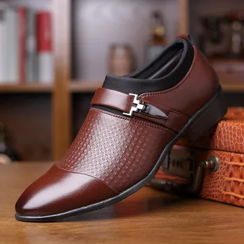 Кожени обувки с остри пръсти в британския стил, мъжки кожени обувки, бизнес ежедневни обувки, модел обувки, сватбени обувки за мъже, големи размери 38-48