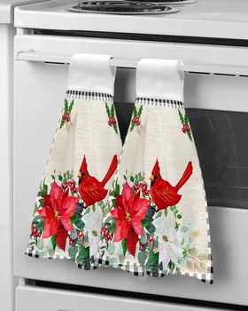 Коледни Кардинали Цветя Каре Кърпи за ръце, филтър за захващане от Микрофибър кърпа за бързо чистене, Коледна декорация, Кухненски кърпи