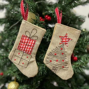 Коледни Чорапи, Чорапи Дядо Елха Коледен Подаръчен пакет Коледна чанта за Ябълки Закачалка за Камина Елха Коледна украса За дома
