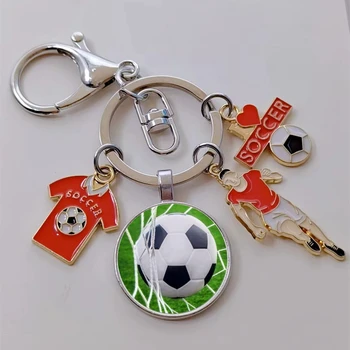 Креативен футбол, ключодържател, Моден Спортен Кръгла стъклена висулка, ключодържател, подарък за фен на футбола, бижута
