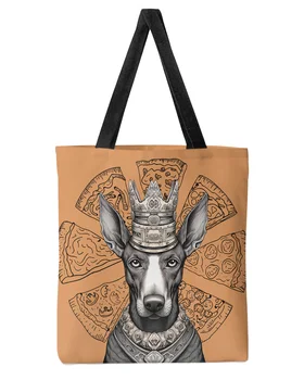 Куче, домашен любимец, пица, Crown, уши, Дамски холщовая чанта за пазаруване с Голям капацитет, за Многократна употреба Еко-чанти за рамо, студентски чанти