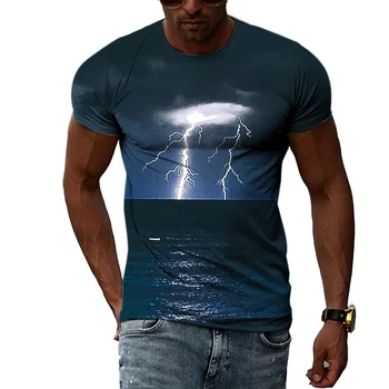 Летни Мъжки модни ежедневни тениски с инфинити модел, тениски с образа на мълния, природни климата, тениска с принтом в стила на личността, тенденция тениска с принтом