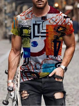 Летни Нови Мъжки Модни Тениски в Етнически Стил с Кръгла яка и принтом Харадзюку, Мъжки Реколта Тениски Големи Размери с къс ръкав