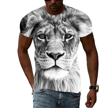 Летни творчески тениски с изображение на лъв за мъже, тениски, модерни ежедневни тенденция тениски с домашен любимец модел, градинска дрехи с 3D принтом, върхове