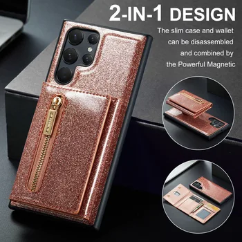 Луксозна Магнитна Кожена чанта/калъф за безжичното зареждане 2-в-1 е Подходящ за Samsung S23 S21 S22 Ultra Plus S20 S21 FE Note 20 Case