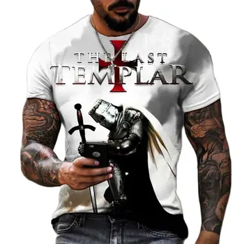 Лятна мода Мъжка тениска с 3D Принтом Templar, Градинска тениска С Кръст В стил Харадзюку За Мъже, Тениски Оверсайз С къс ръкав, Ретро Топ
