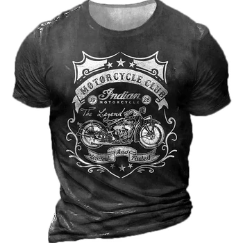 Лятна Мотоциклетът тениска За мъже, Мотобайкер, 3D Принт, Реколта тениска с къс ръкав 