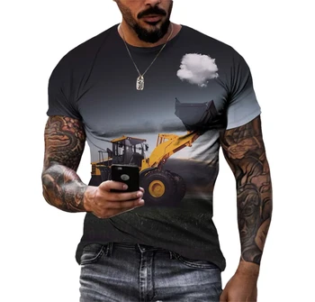 Лятна мъжка тениска с индивидуалността, машиностроителни автомобил, графичен багер, 3D печат, всекидневни быстросохнущий топ с къс ръкав