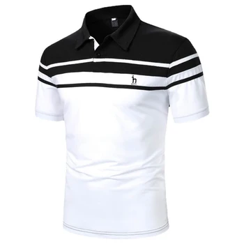 Лятна Нова мъжка риза-топка за голф Hazzys с отложным яка и къс ръкав, Свободни ежедневни удобни модни върхове ивица и клетка на копчета