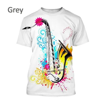 Лятна тениска с джаз музикален инструмент Саксофон 2023, Мъжка и Дамска мода с 3D принтом, Блузи, Тениски, Дрехи с къс ръкав