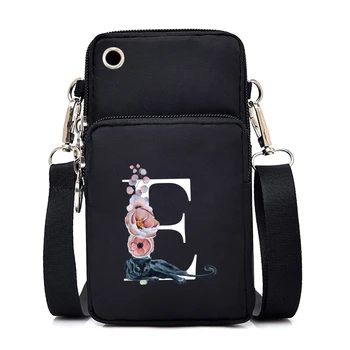 Малка чанта през рамо с флорални принтом под формата на Вълк, дамски чанти с 26 букви, Мини чанта за мобилен телефон, Цветен чанта-месинджър, Дамски портмонета и чанти
