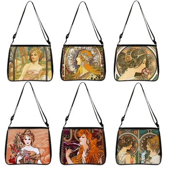 Маслени картини на Алфонс Муха, Чанта с принтом, дамски ежедневни чанти за рамо за пътуване, чанта-тоут, Преносими чанти за пазаруване, подарък