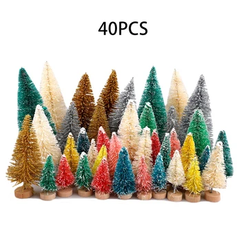 Мини коледно дърво, набор от разноцветни борове, подарък от сизал, декорация за всекидневната, парти, дървена основа уникална форма